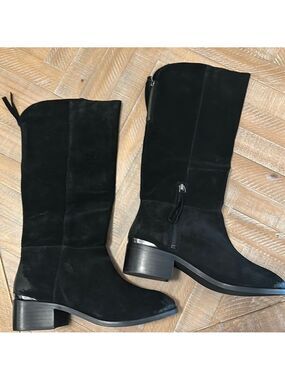 NEW Naughty Monkey Stride Riding Knee High Boots in Black Suede